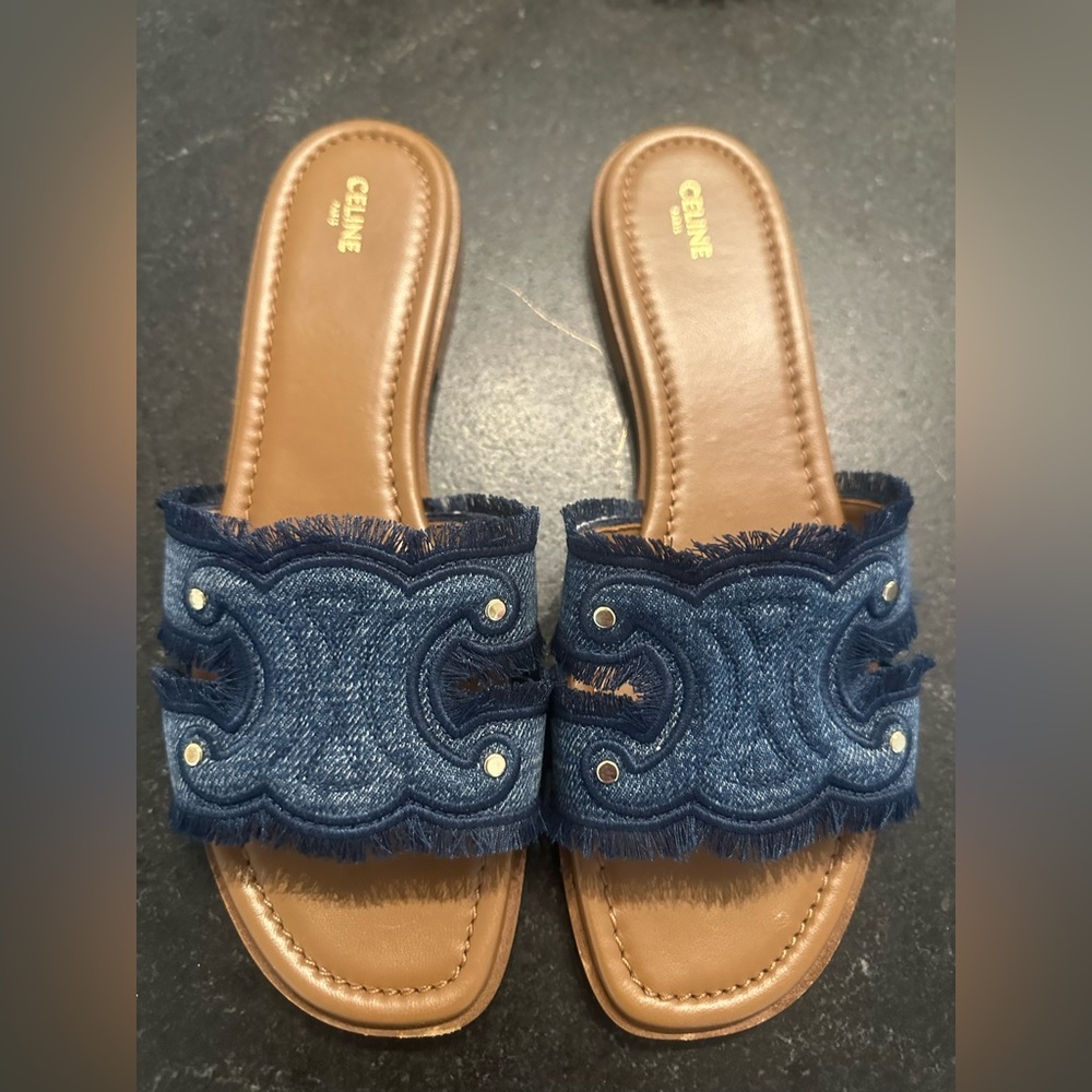 CELINE MARINA FRINGED MULE IN DENIM